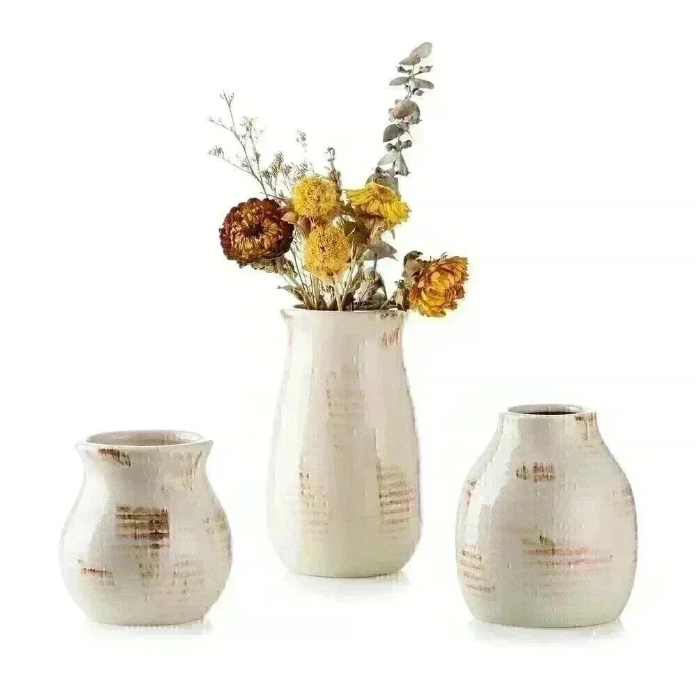 White Ceramic Vase Set Hewory Small Vases Set of 3 Modern Farmhouse Vases Rustic